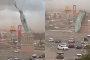 பிரேசிலில் சூறாவளி காற்றில் சரிந்து விழுந்த சுதந்திர தேவி சிலை – வைரலான வீடியோ